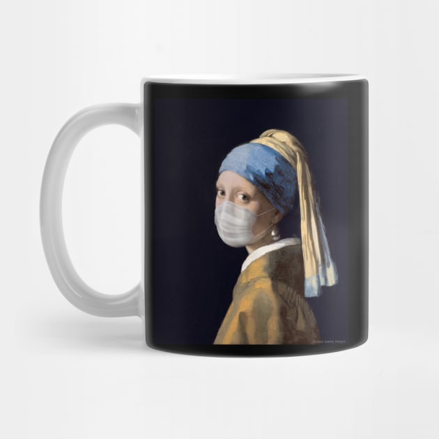 Famous Painting Girl with a Pearl Earring Wearing Mask by Dibble Dabble Designs